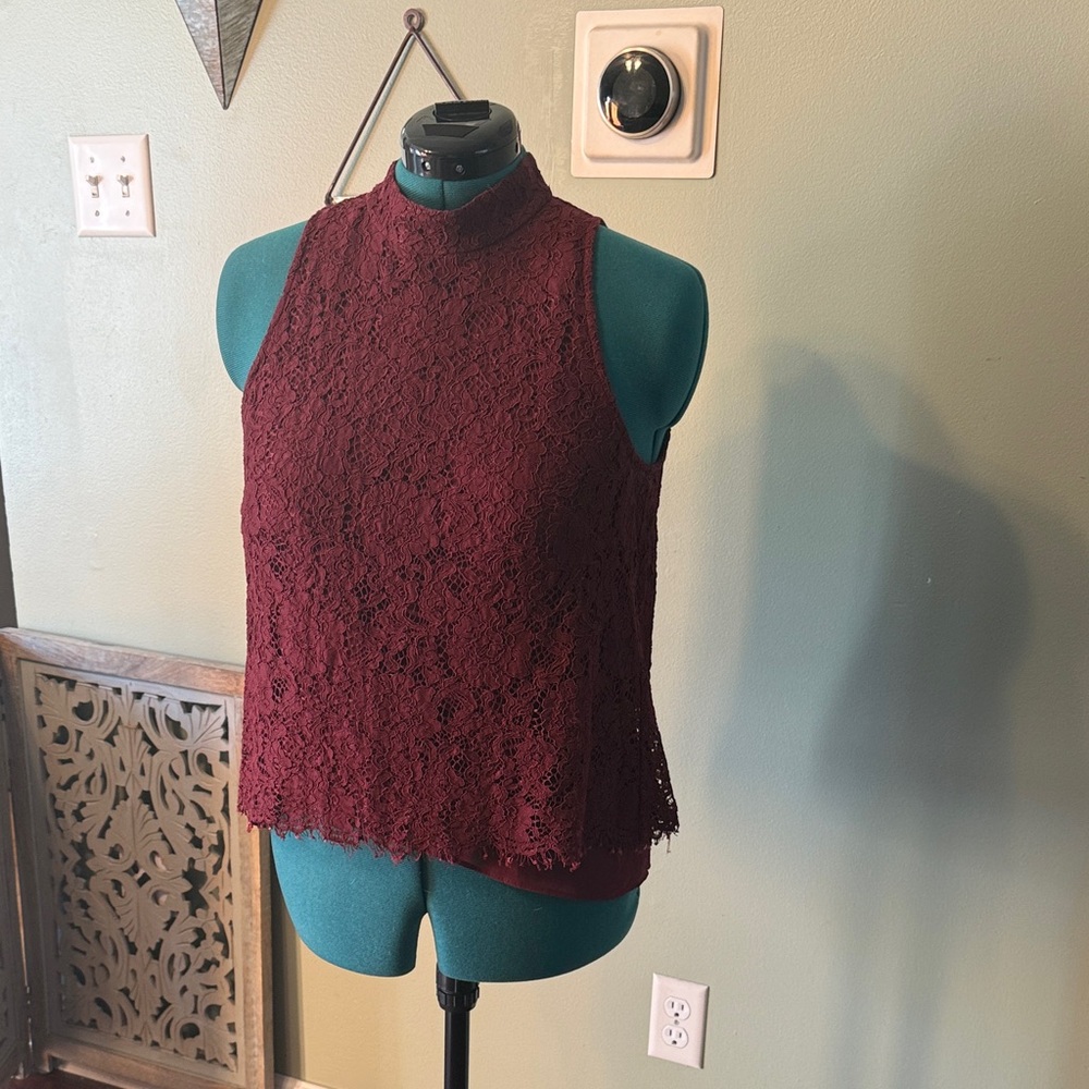 White House Black Market Burgundy Lace Top